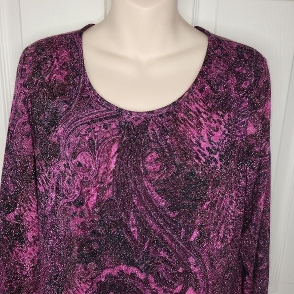 Susan Graver metallic paisley print long sleeve sweater top medium - Picture 2 of 7